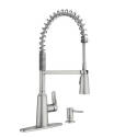 Edwyn, Spot Resistant Nickel, 1-Handle, High Arc Spring Pulldown, Kitchen Faucet With Soap
